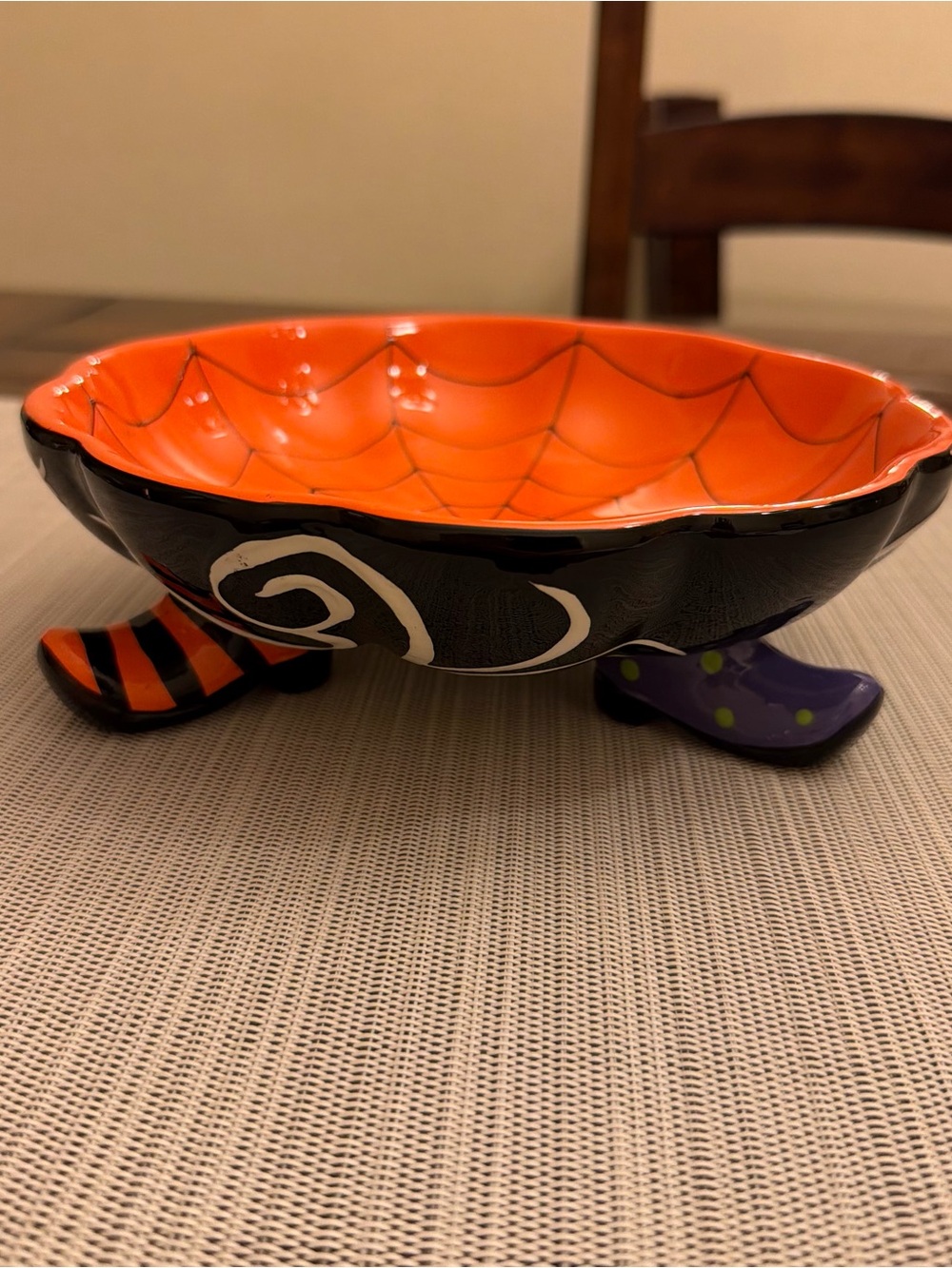 Halloween Witch Footed Bowl Spiderweb orange black ceramic Hobby Lobby